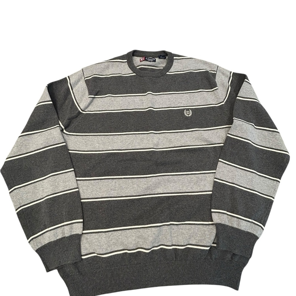 Chaps Men's‎ Gray Striped Cotton Crew XL Sweater
